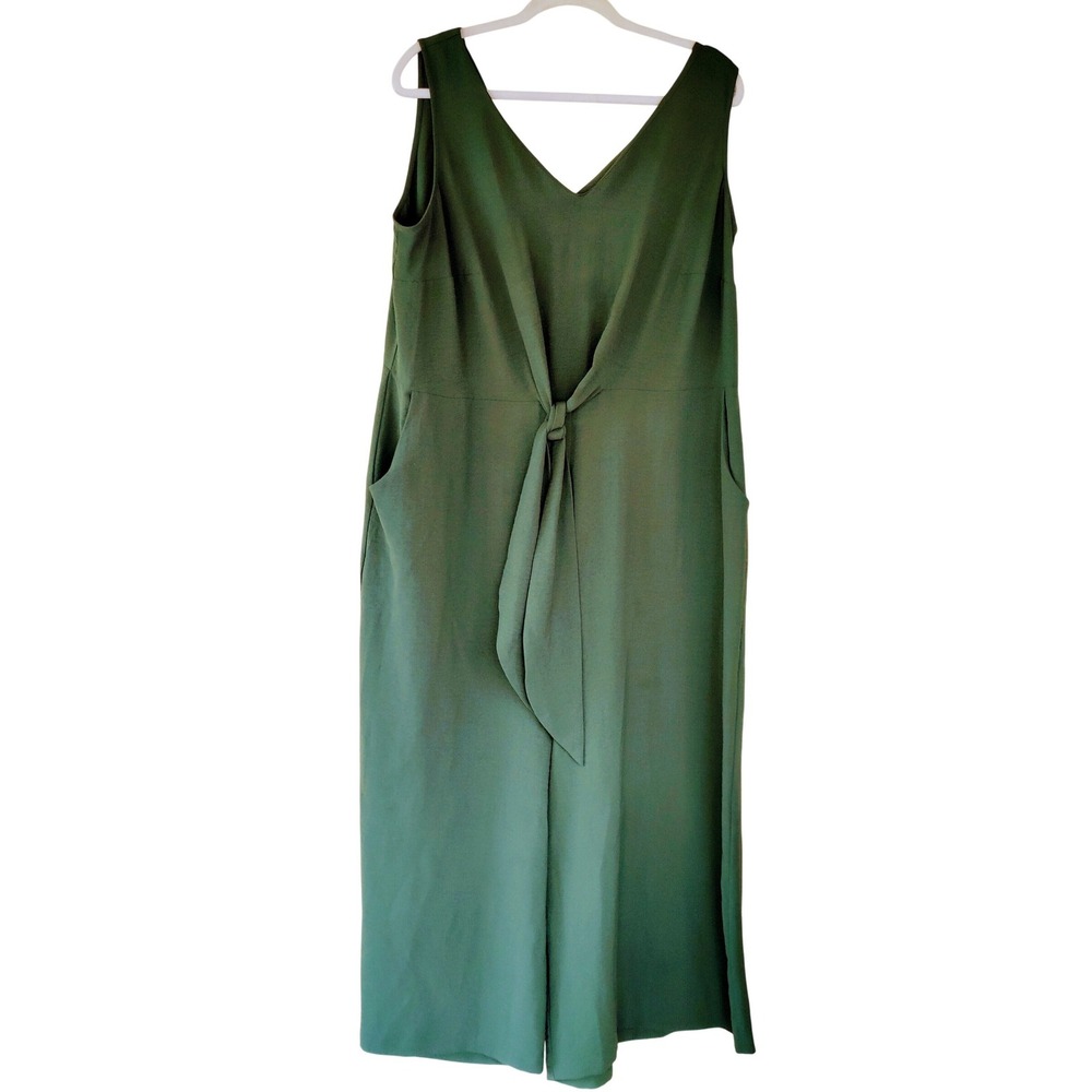 Gabby Emerald Green Tie Front Wide Leg Jumpsuit Sz 18W Resortwear Dark Academia - Picture 3 of 4
